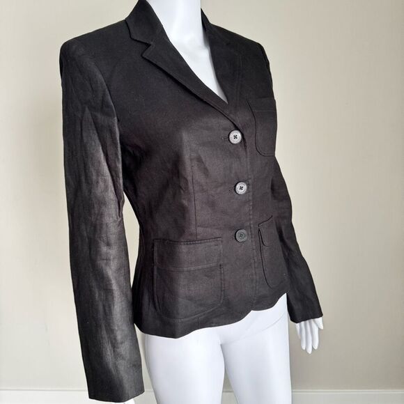 Lauren Ralph Lauren 100% Linen Blazer Size 4 Black - Picture 2 of 6